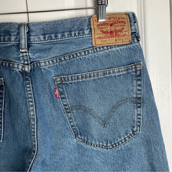 Levi’s 505 Straight Fit Jeans Men’s 36x29 (actual 35x26) Blue Casual *Hemmed* - Picture 6 of 14